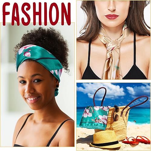 Vista 7 de SATINIOR Bufanda sedosa para la cabeza de 35 pulgadas, 2 unidades, bufanda cuadrada grande para el cuello, pañuelo de satén para dormir para mujeres