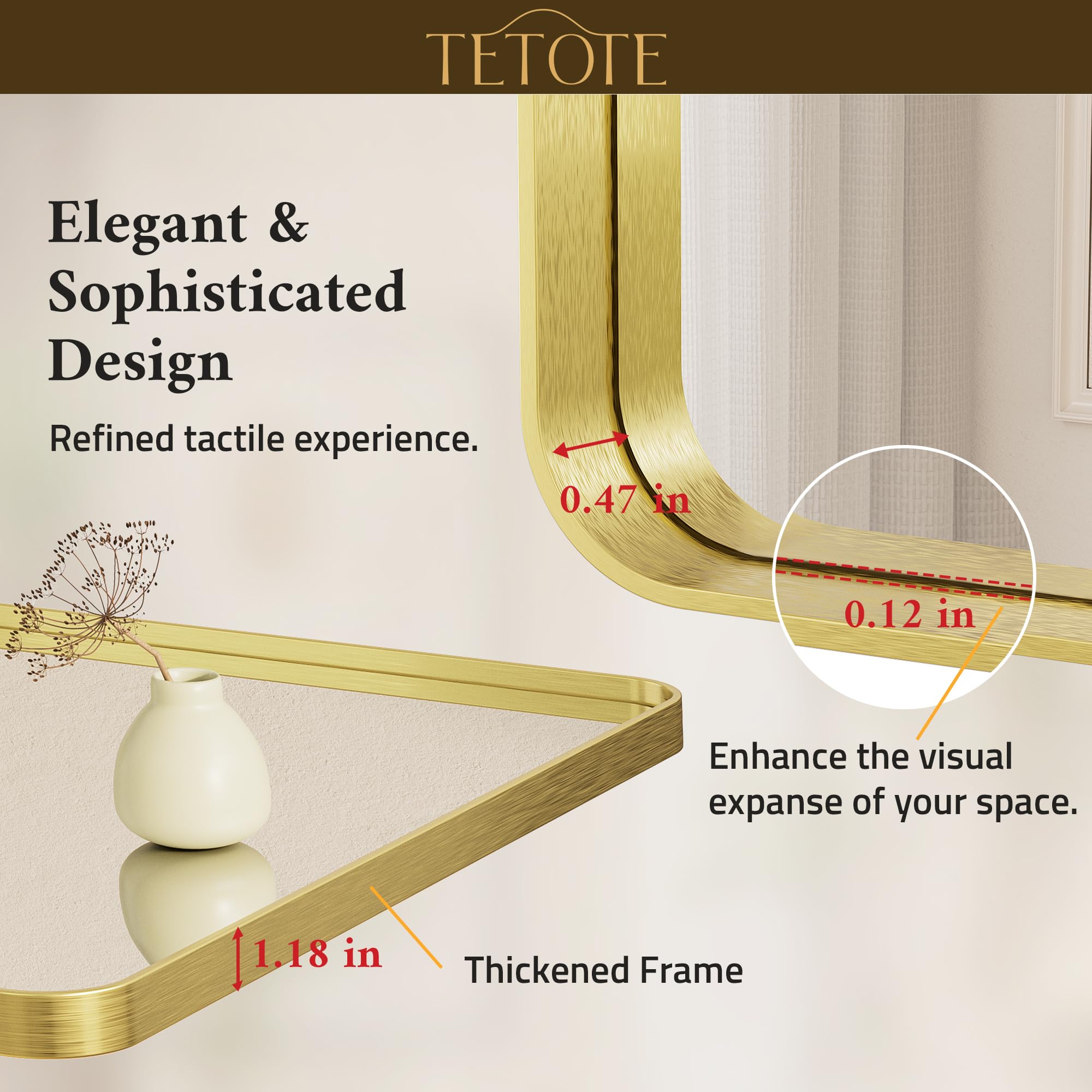 ホワイトゴールドミラー☆40cm✖️60cm Amazon.com: TETOTE 60 x 40 Inch Brushed Gold Frame Mirror, Brass