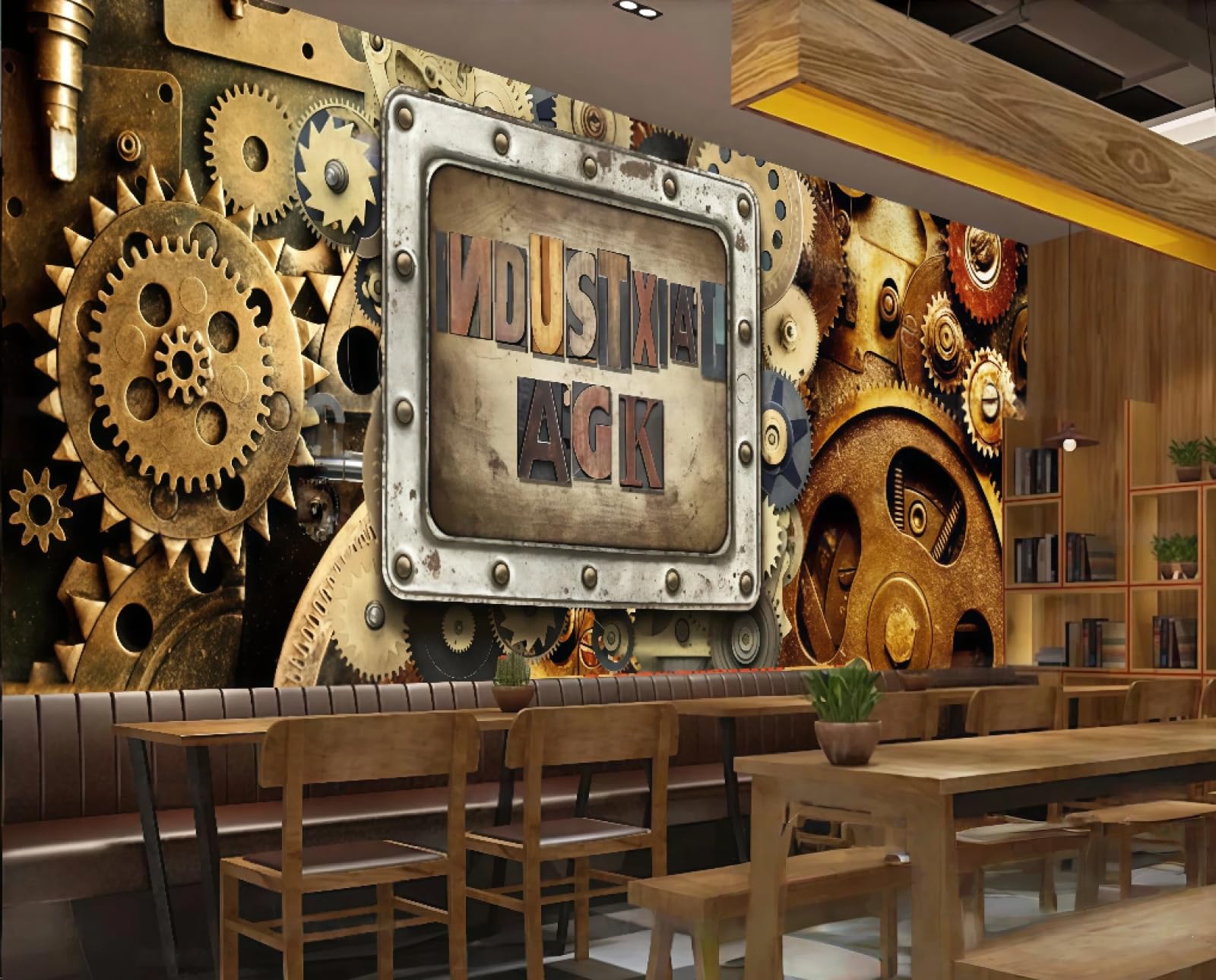 Xdoubao 3D Wallpaper Nostalgic Mechanical Gear Theme Delicious Cuisine And Beverage Shop Afternoon Tea Western Restaurant Background Wallpaper Coffee Shop Mural,,300X210cm