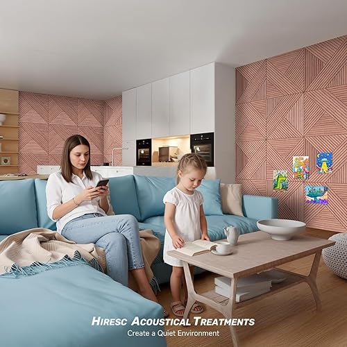 Miniatura 112 de Paquete de 8 paneles acústicos artísticos de espuma a prueba de sonido para paredes, paneles decorativos absorbentes de sonido de 48 x 32 pulgadas