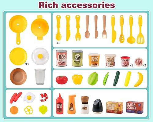 Miniatura 7 de Juego de cocina para niños, juego de cocina interactivo para niños con 50 juguetes de cocina de simulación, efectos de sonido realistas y