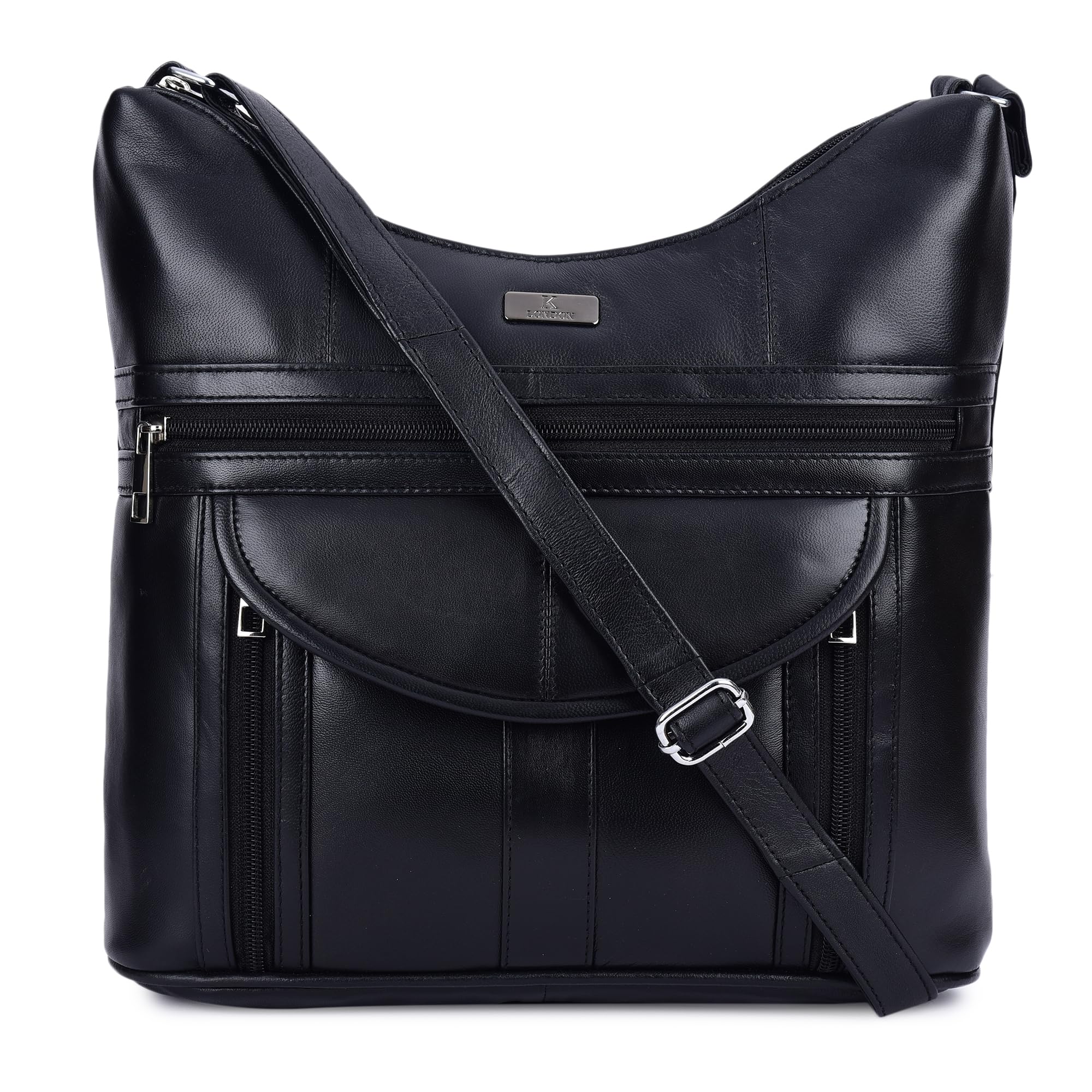 K LondonLadies Leather Handbag in Soft Black Leather - Womens Designer Shoulder Hand Bag – Medium Practical Size (KL_176_Black)