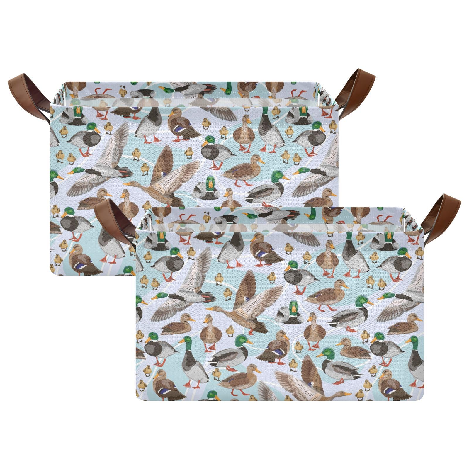 ALAZA Color Mallard Ducks Rectangular Closet Storage Box Storage Bin Basket Storage Cube with Leather Handles Nursery Storage Laundry Hamper 1 Piece