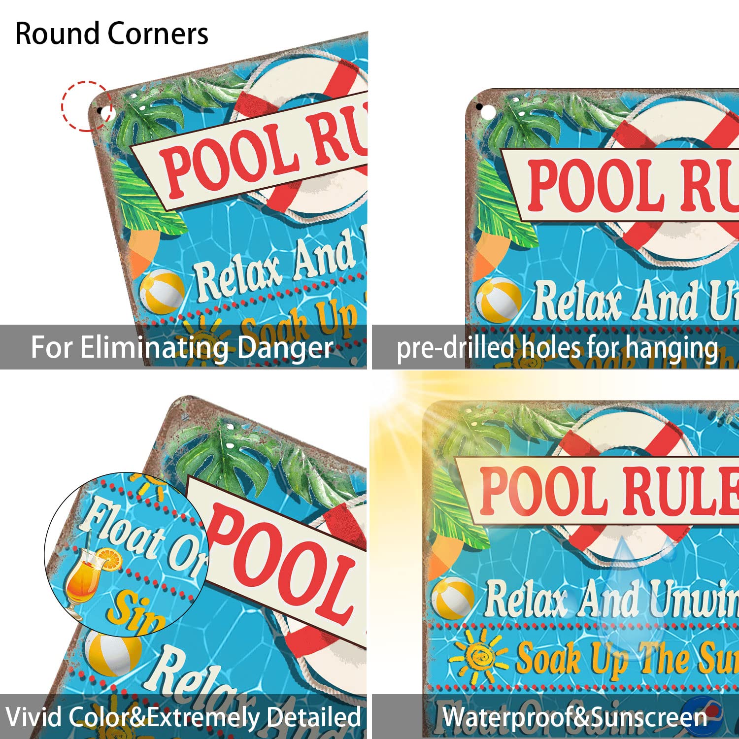 BCTS - Cartello di sicurezza per piscina, in alluminio, resistente, con scritta in lingua inglese Never Rust per piscina, 30 x 40 cm
