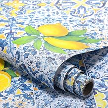 Drydiet Amalfi Coast Wallpaper Peel and Stick Contact Paper 15.8 x 118.1in Capri Lemon Wallpaper Self Adhesive Removable Blue and Yellow Wall Sticker Paper for Home Classroom Locker Dorm Decor