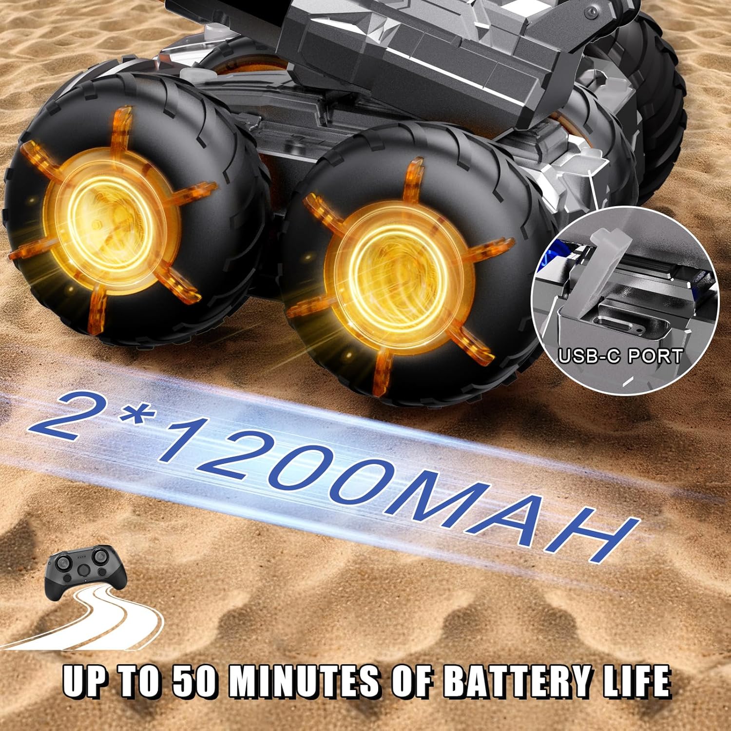 Amphibious Remote Control Car with Water Gun, Waterproof RC Monster Truck Toys 4WD All-Terrain RC Cars, Gesture Sensing Rc Stunt Car, RC Trucks Toys Gifts for 8 9 10 11 12 Year Old Boys