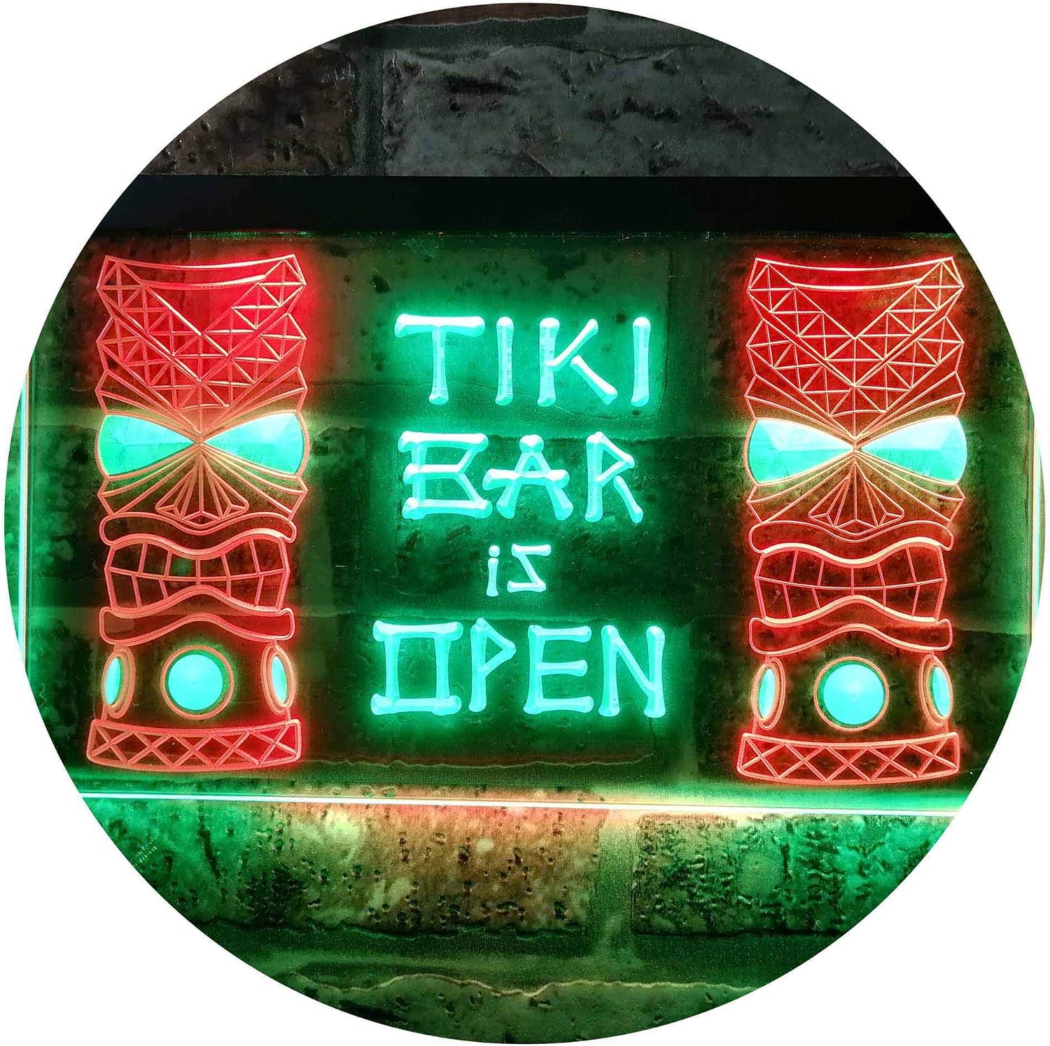 ADVPRO Tiki Bar is Open Mask Illuminated Dual Color LED Neon Sign Green & Red 16" x 12" st6s43-i0573-gr