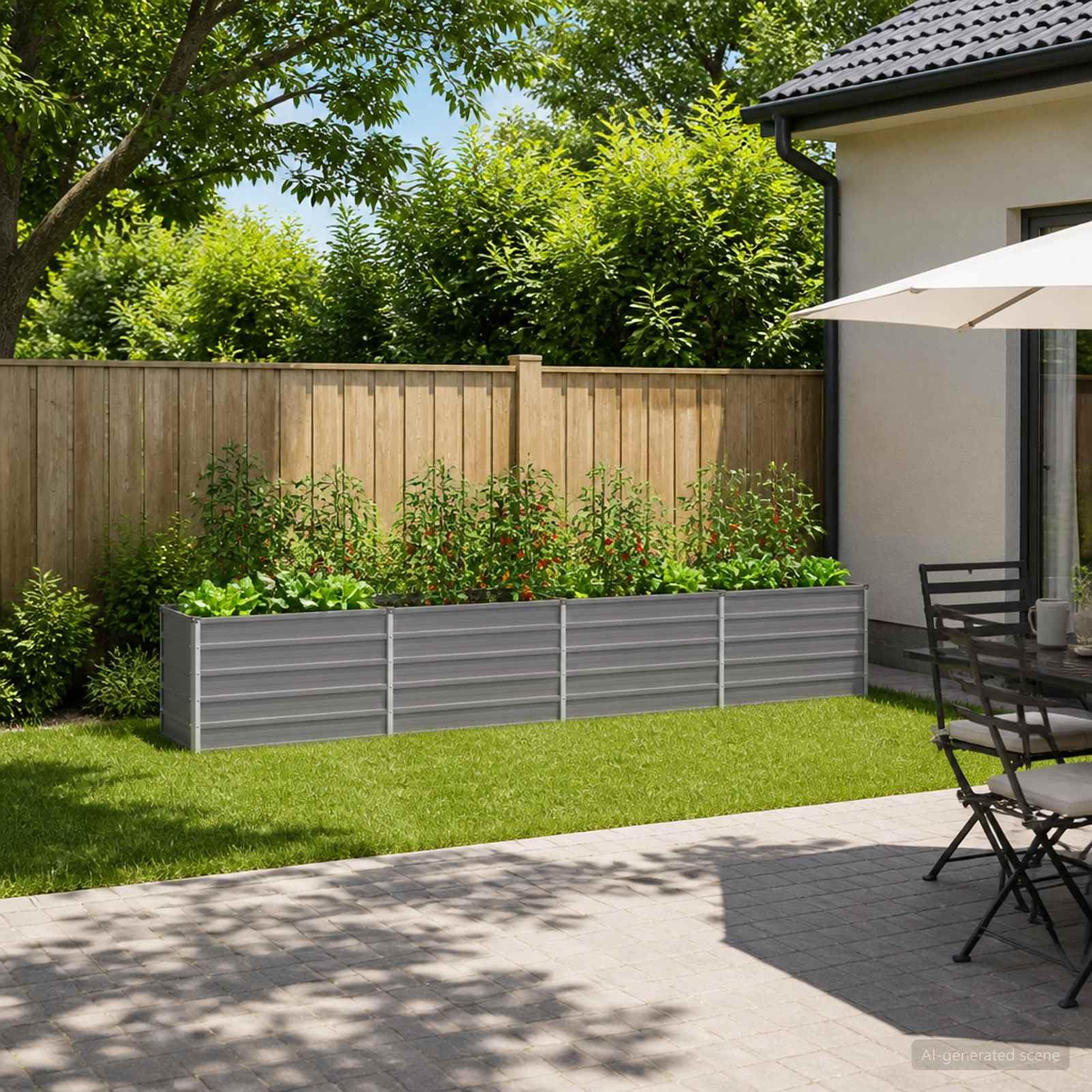 Jardinière surélevée pour jardin, gris, 320 x 40 x 55 cm, en acier laminé à froid, résistante aux intempéries, pour légumes, herbes et fleurs en extérieur