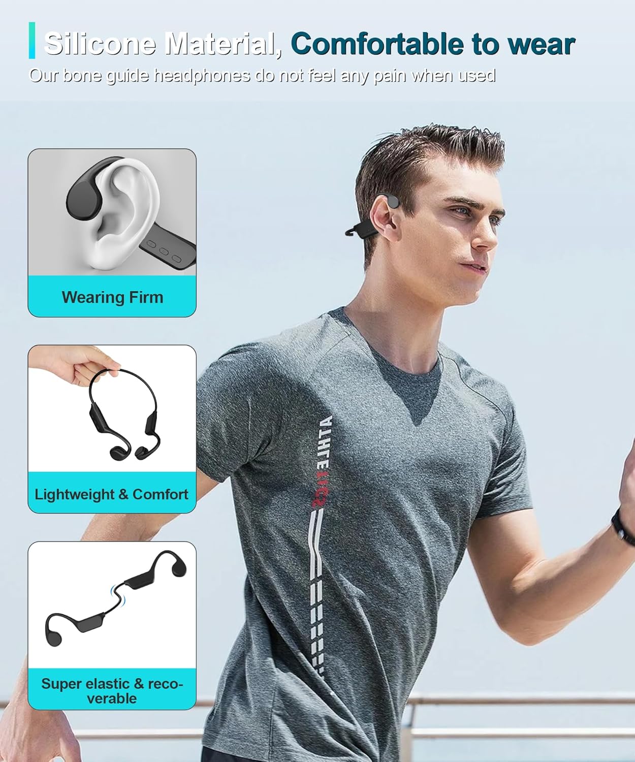 Bone Conduction Headphones, Swimming Headphones Underwater Open Ear Built-in 32GB Memory IPX8 Waterproof for Swimming, Running, Cycling, Black-A