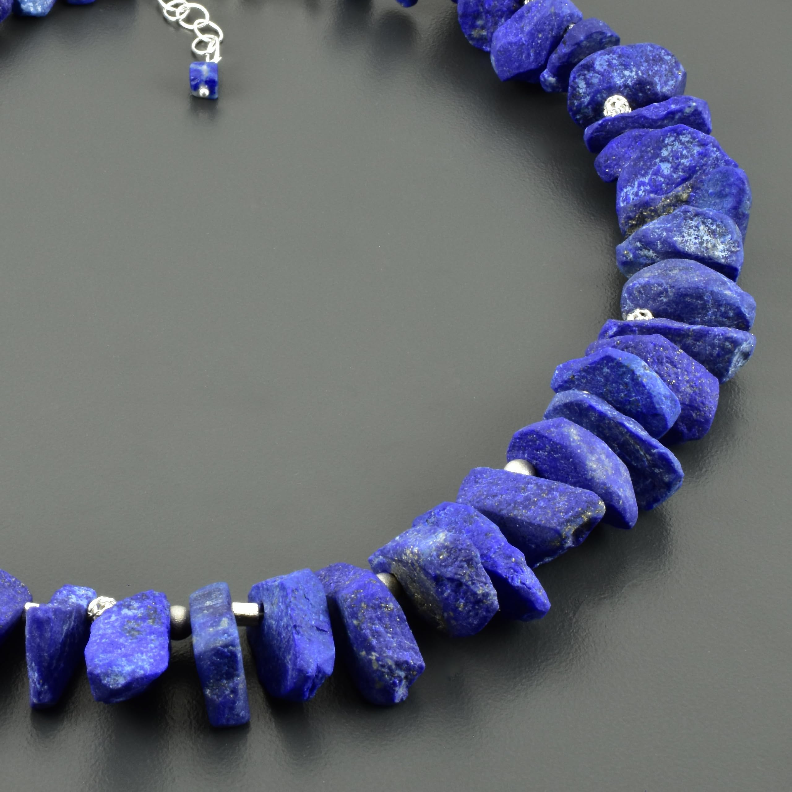 Edle Lapislazulikette, matt mit 925er Silber - Statementkette / Collier