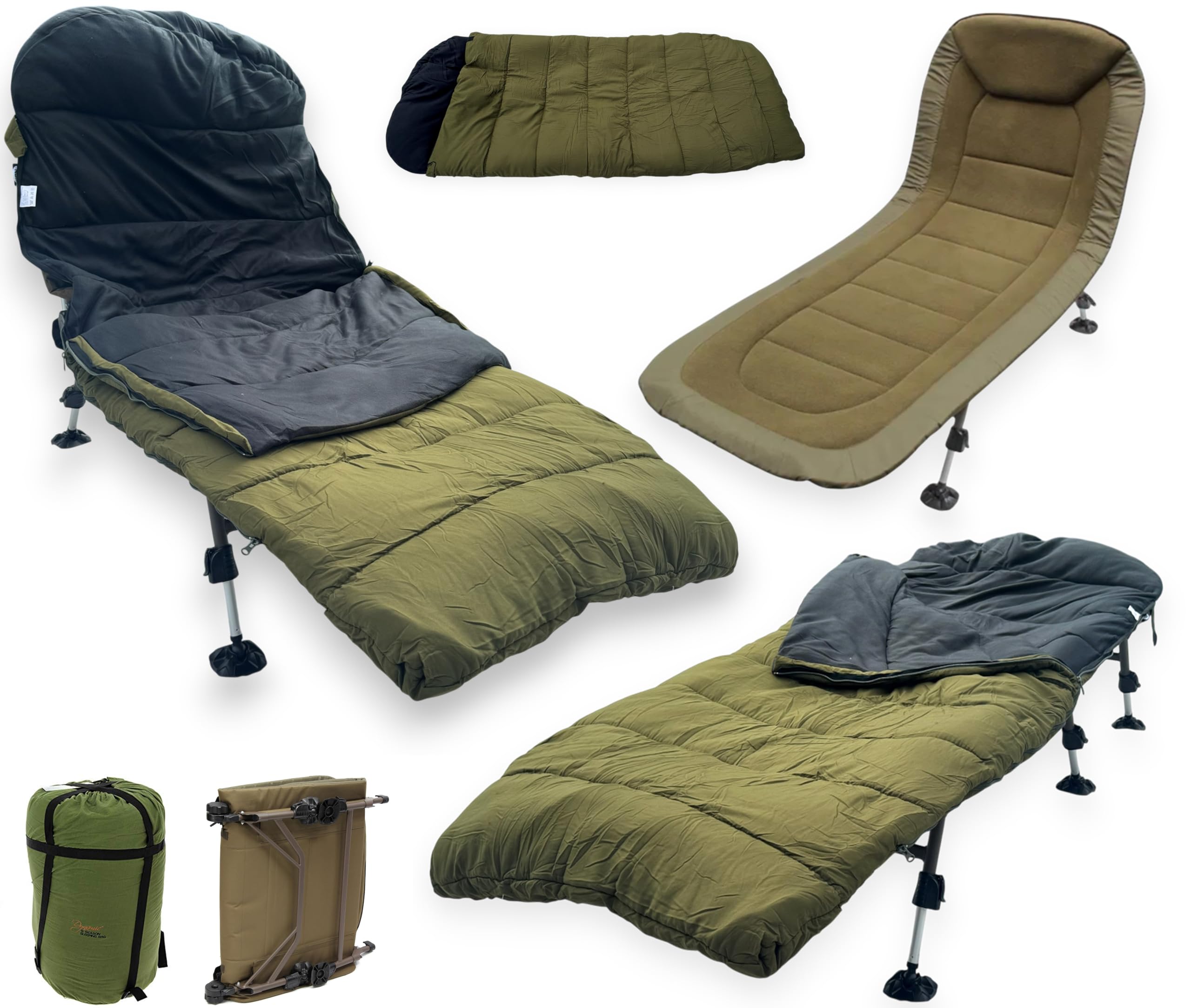 NGT XPR 6 Leg Carp Fishing Bedchair Recliner Fleece Bed + NGT Dynamic Sleeping Bag