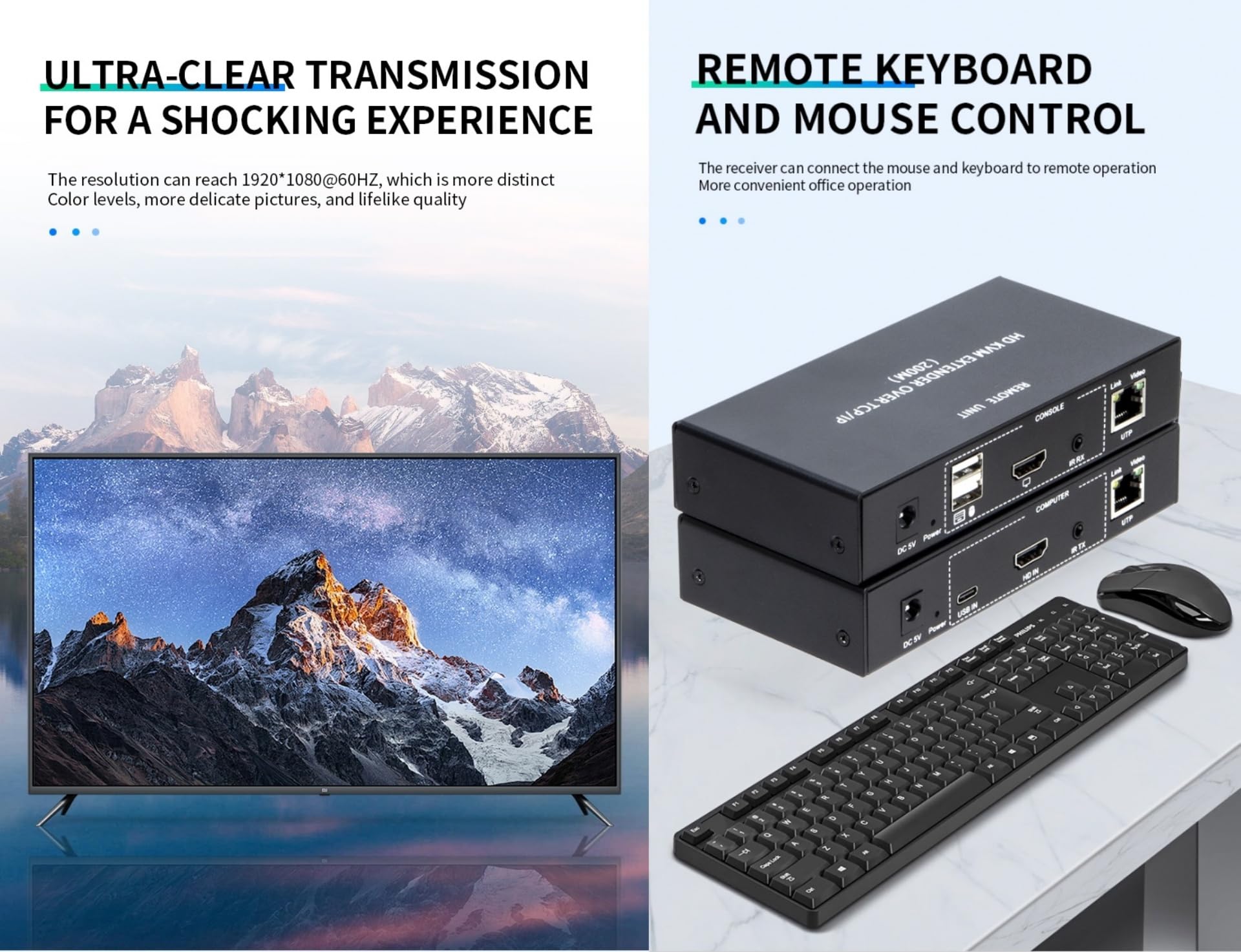 Câble réseau KVM HD 200 m TCP/IP CAT5E/6 Câble réseau 1080p HDMI/DVI Transmission Plug and Play TCP/IP Contrôle multi-appareils Prend en charge un vers un et un à plusieurs