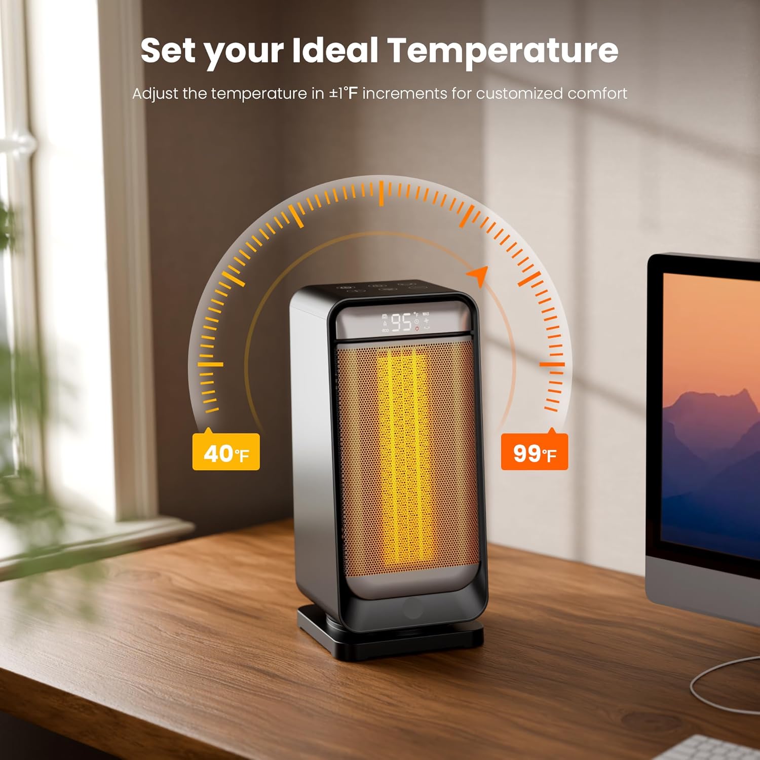 Space Heater,1500W Portable Heaters for Indoor Use with Thermostat, 70°Oscillation, Digital Display, 12H Timer,Electric PTC Ceramic Fast Safety Heat for Office Bedroom Desk