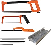 ELJGKKL 12-Inch Hacksaw Set: 3PCS Handsaws (Frame, Mini, Junior) with 6 Replaceable Blades & Metal Miter Box for Precise Wood/Metal Cuts