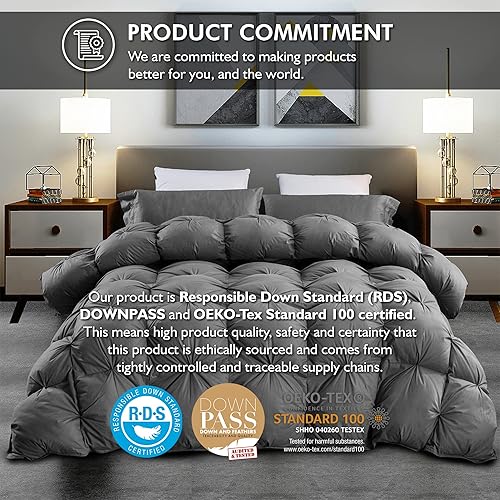 Miniatura 3 de Lujoso edredón de fibra de plumas de ganso tamaño California King, relleno de edredón plisado, flor torcida con volantes, caja deflectora premium,