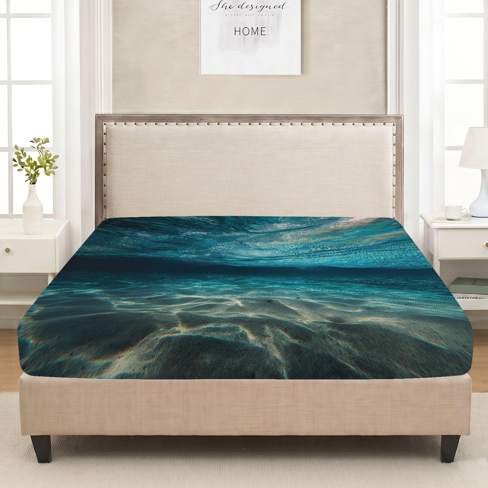 Lenzuolo con angoli, 90 x 200 cm, colore oceano, altezza materasso fino a
