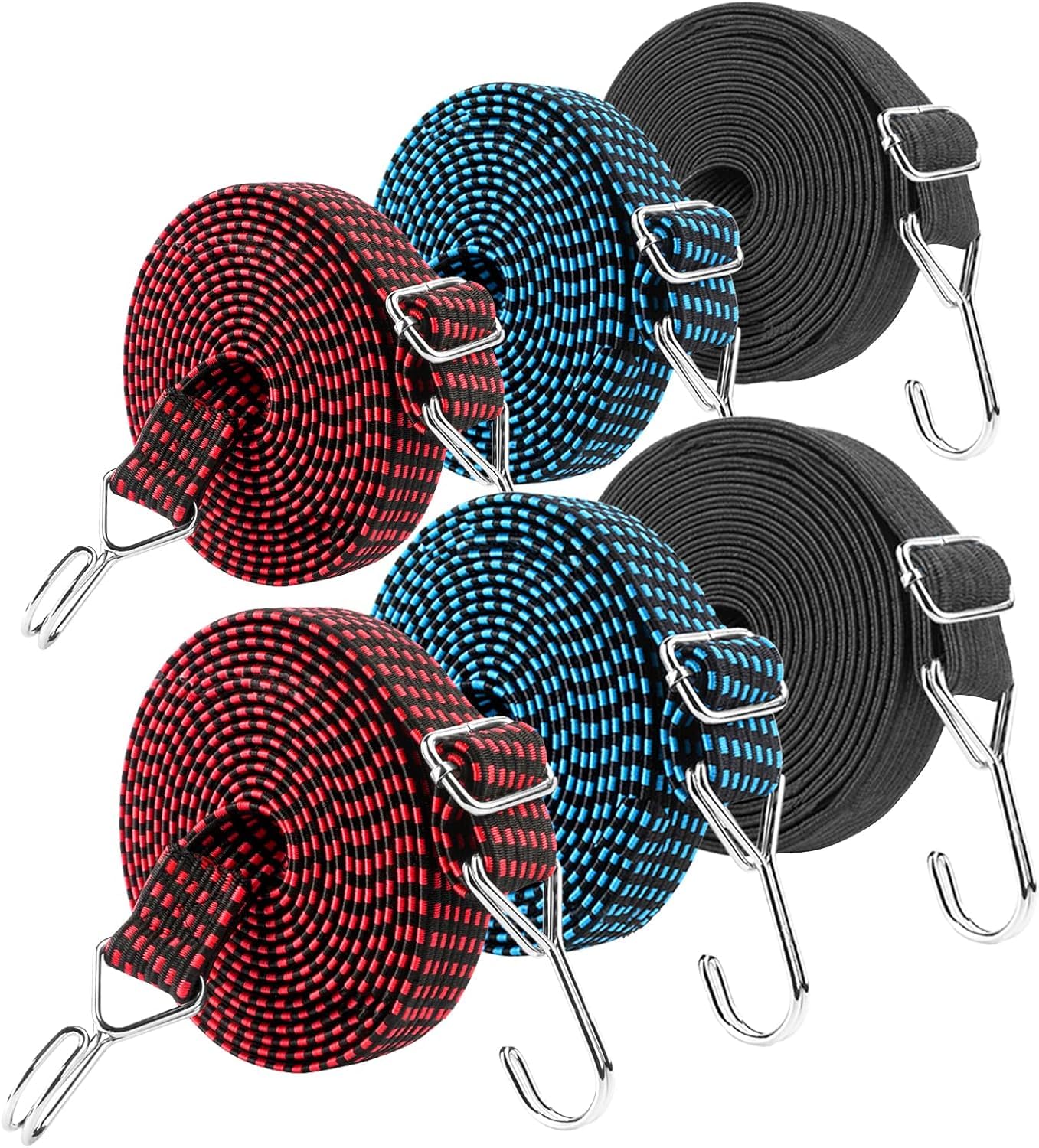 Lot de 6 tendeurs élastiques, Ajustable 2M élastiques Sandows avec Crochets, Tendeur de Bagages Élastique Universel pour Transport de Bagages Voiture Moto Camping