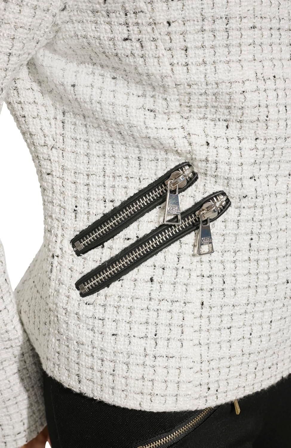 KARL LAGERFELD Women's Tweed Moto Jacket With Logo Pins