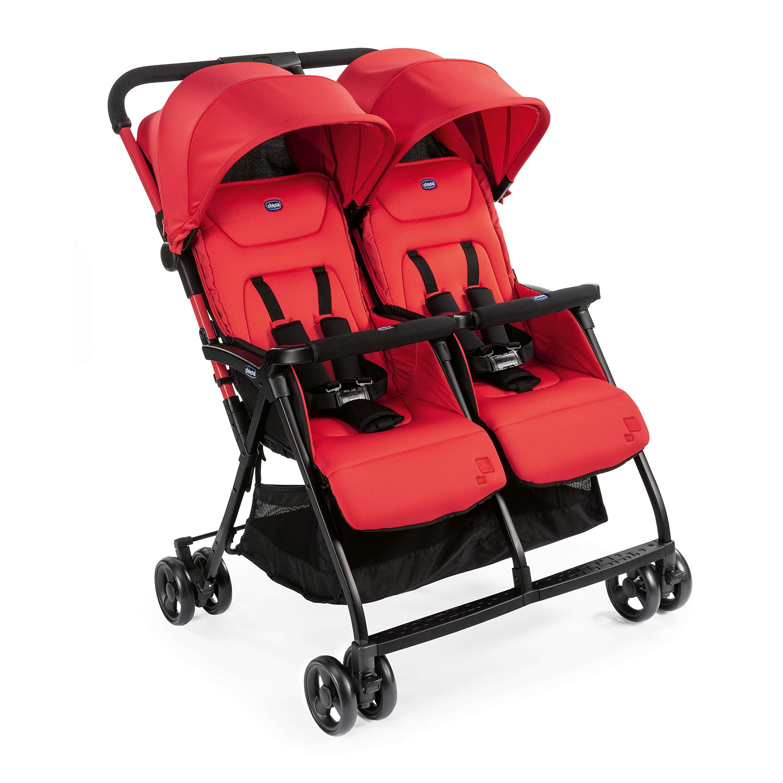 Chicco OHlalà Twin Silla de Paseo Gemelar desde 0 Meses hasta 15 kg para Gemelos y Hermanos, Cochecito Doble Reclinable y Plegable, Muy Ligero, Plegado Compacto, Cubierta para Lluvia - Color Rojo