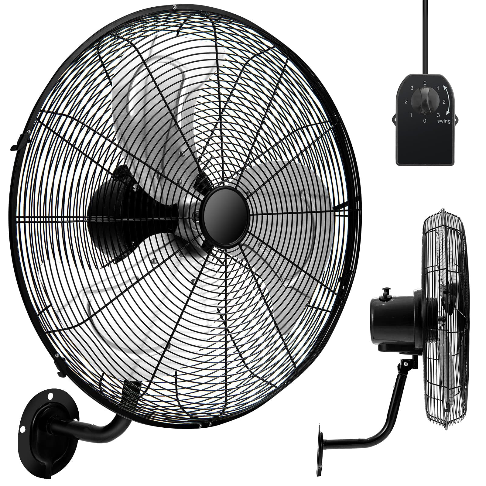 RELAX4LIFE Ventilador de Pared Ø56cm con 3 Velocidades (Negro) | Rotación Horizontal 85° y Vertical 30°, Ventilador Industrial Oscilante 120W con Pala de Aluminio para Almacén/Fábricas