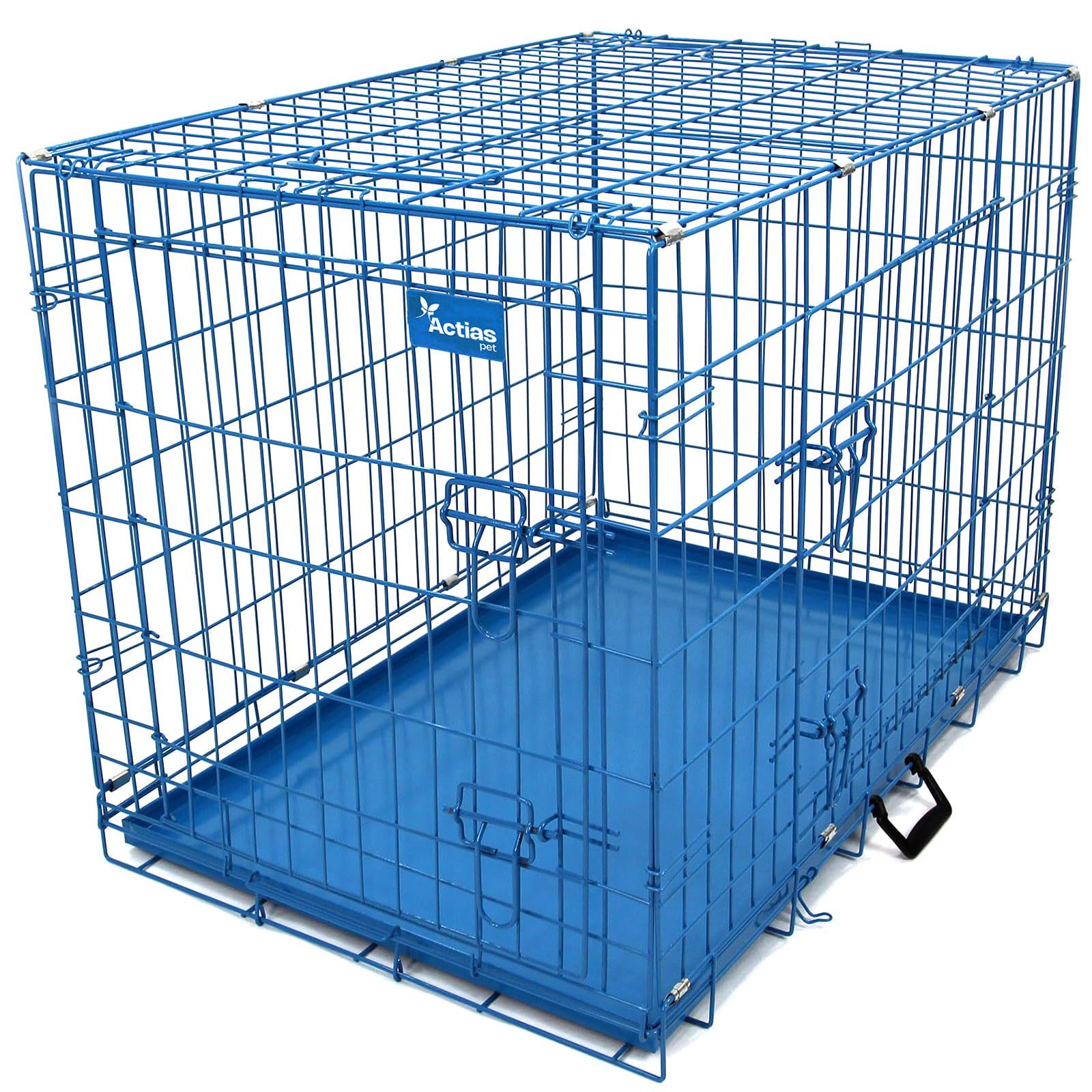 Actiaspet - Foldable Metal Dog Cage with Removable Tray (Blue, 36 Inch)