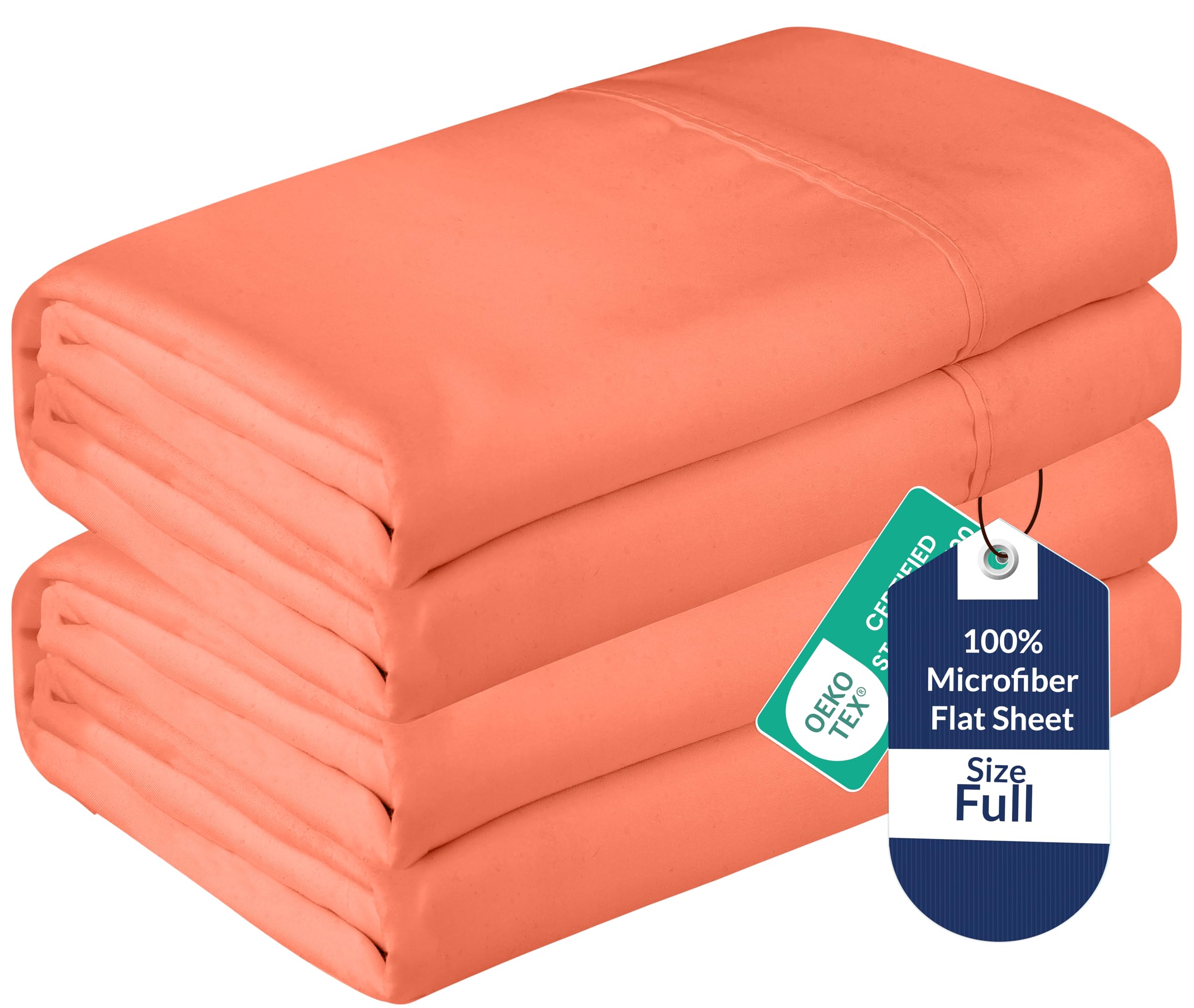 Royale Linens 2 Pack Bulk Flat Sheet Set - Top Sheets - Soft 1800 Microfiber - Wrinkle &amp; Stain Resistant - for Hotel, Massage Table, Hospital, Dorm - Full Flat Sheet Sold Separately (Full, Coral)