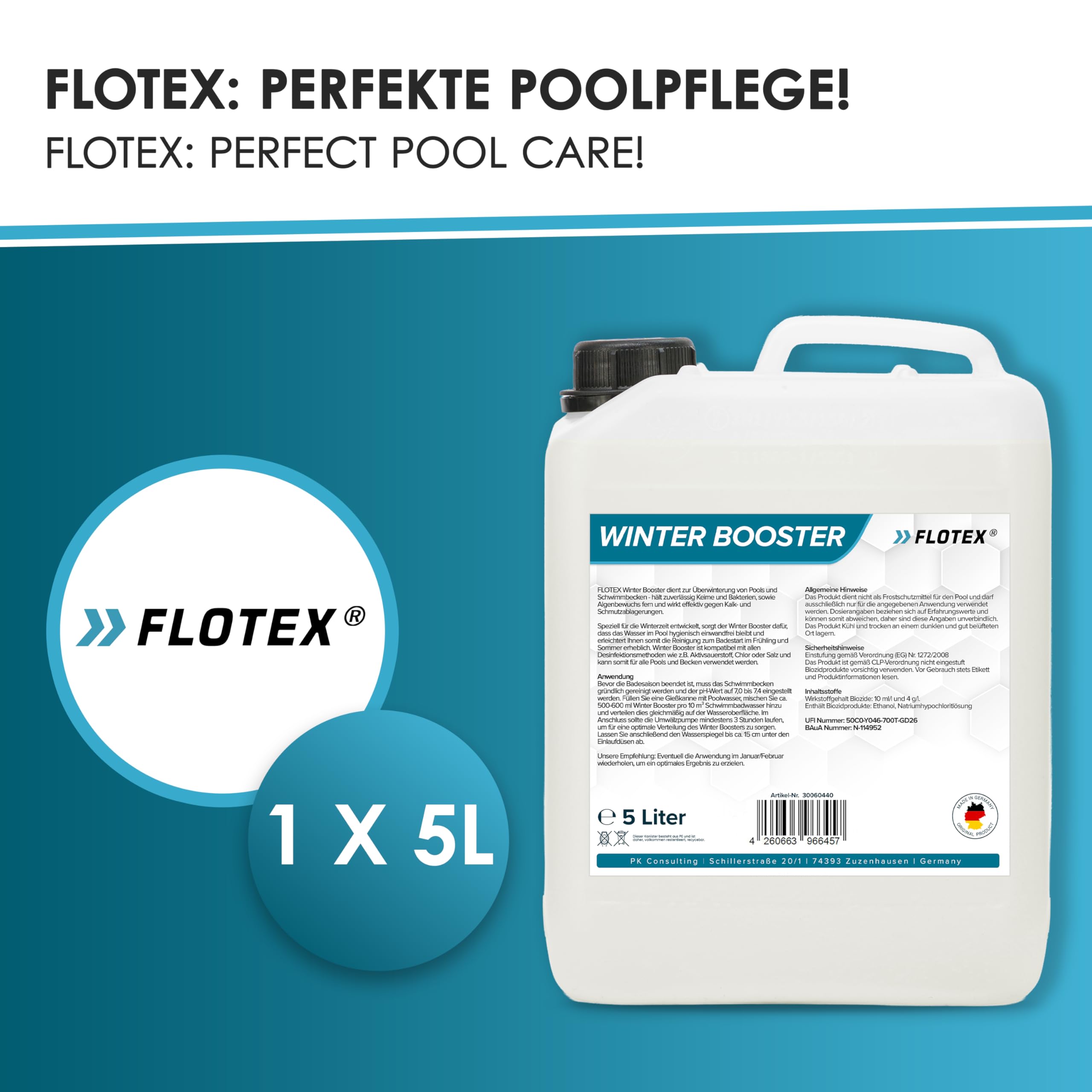 Effektiver Winter Booster 5L | Pool Wintermittel | Winterschutzmittel für Pools | Wintermittel für Pool | Pool Überwinterungsmittel Algizid | Einfache Winter Poolpflege