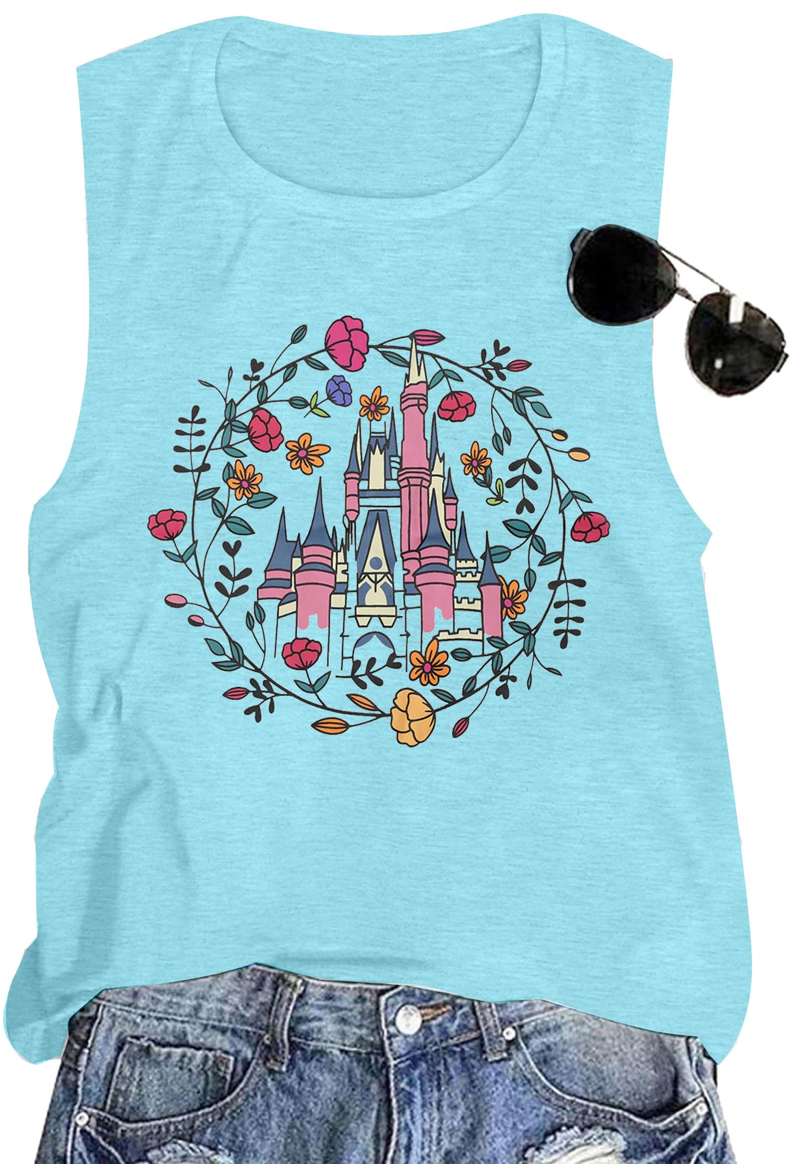 SFHFY Magical Tank Top Women Magic Kingdom Shirts Fairy Castle Tee Casual Summer Vacation Sleeveless Tops