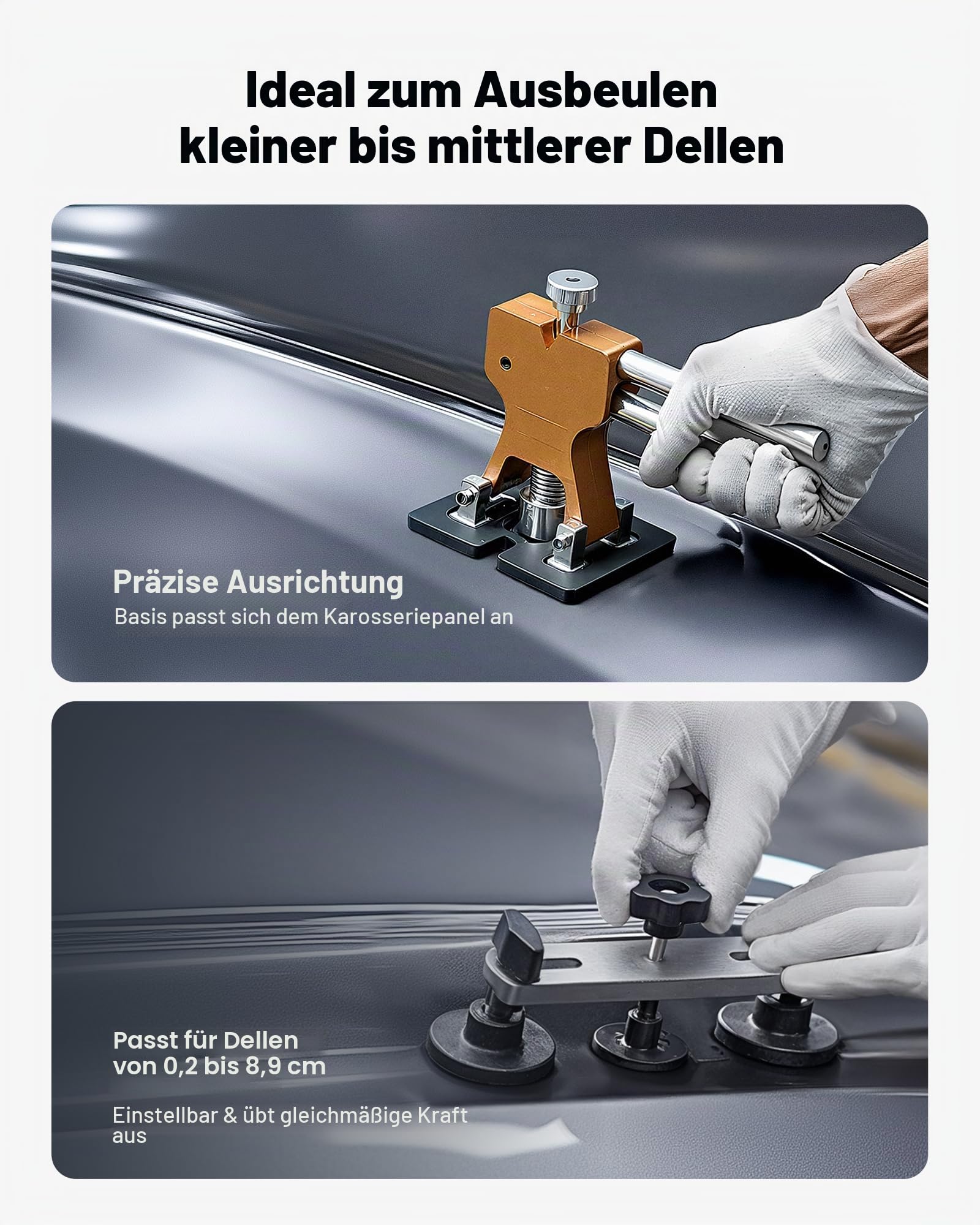 VEVOR Dellenzieher Set (100 STK.) zur lackfreien Dellenentfernung mit goldenem Heber, Brückenzieher, Gleithammer, T-Stange, Klebepistole, Beulen Reparaturset Dellen Reparaturset Ausbeulreparatur