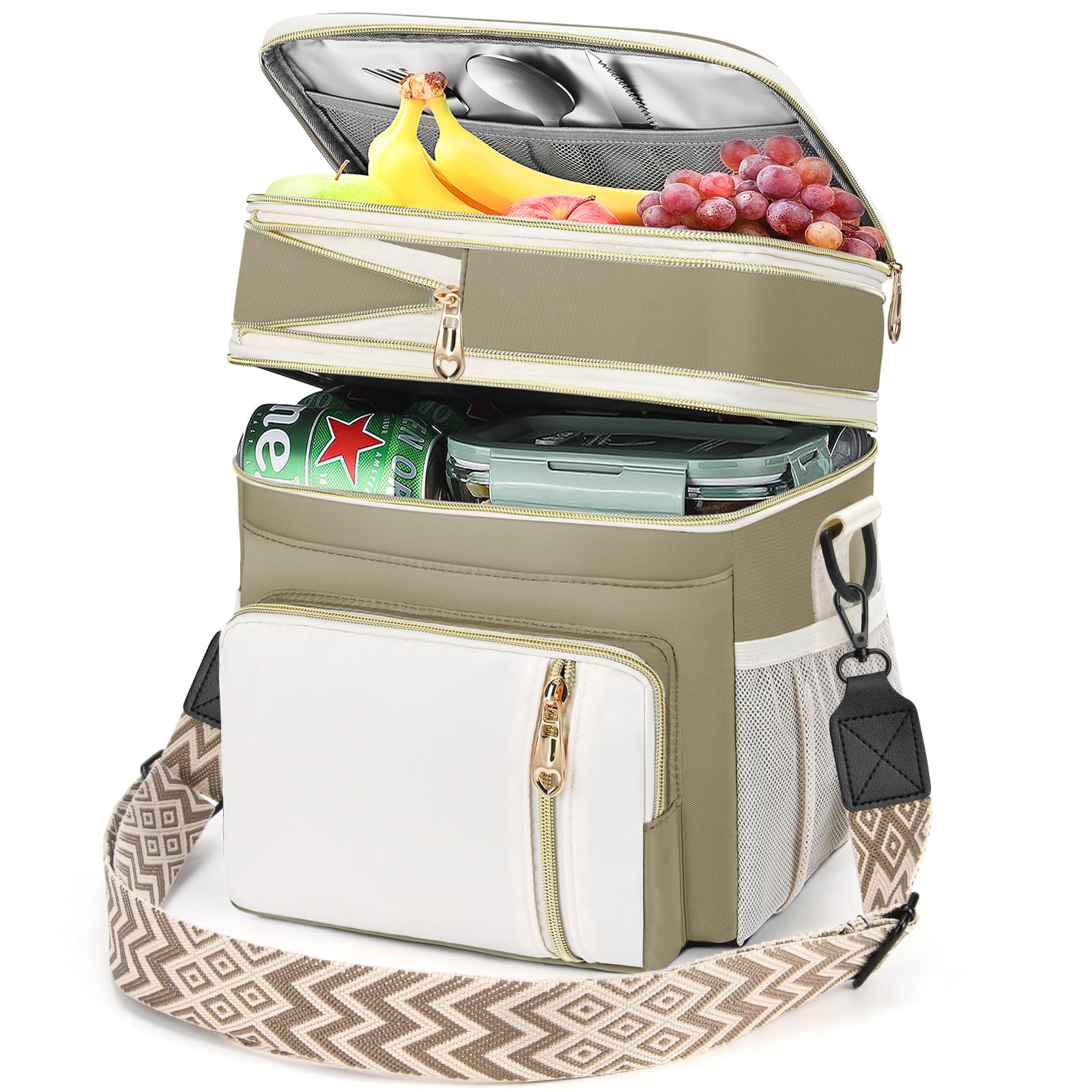 LOKASS Lunch Box for Women/Men-16L-Insulated Lunch Bag, Expandable Double-layer Leakproof Cooler Bag with Upgrade Adjustable Shoulder Strap Ideal for