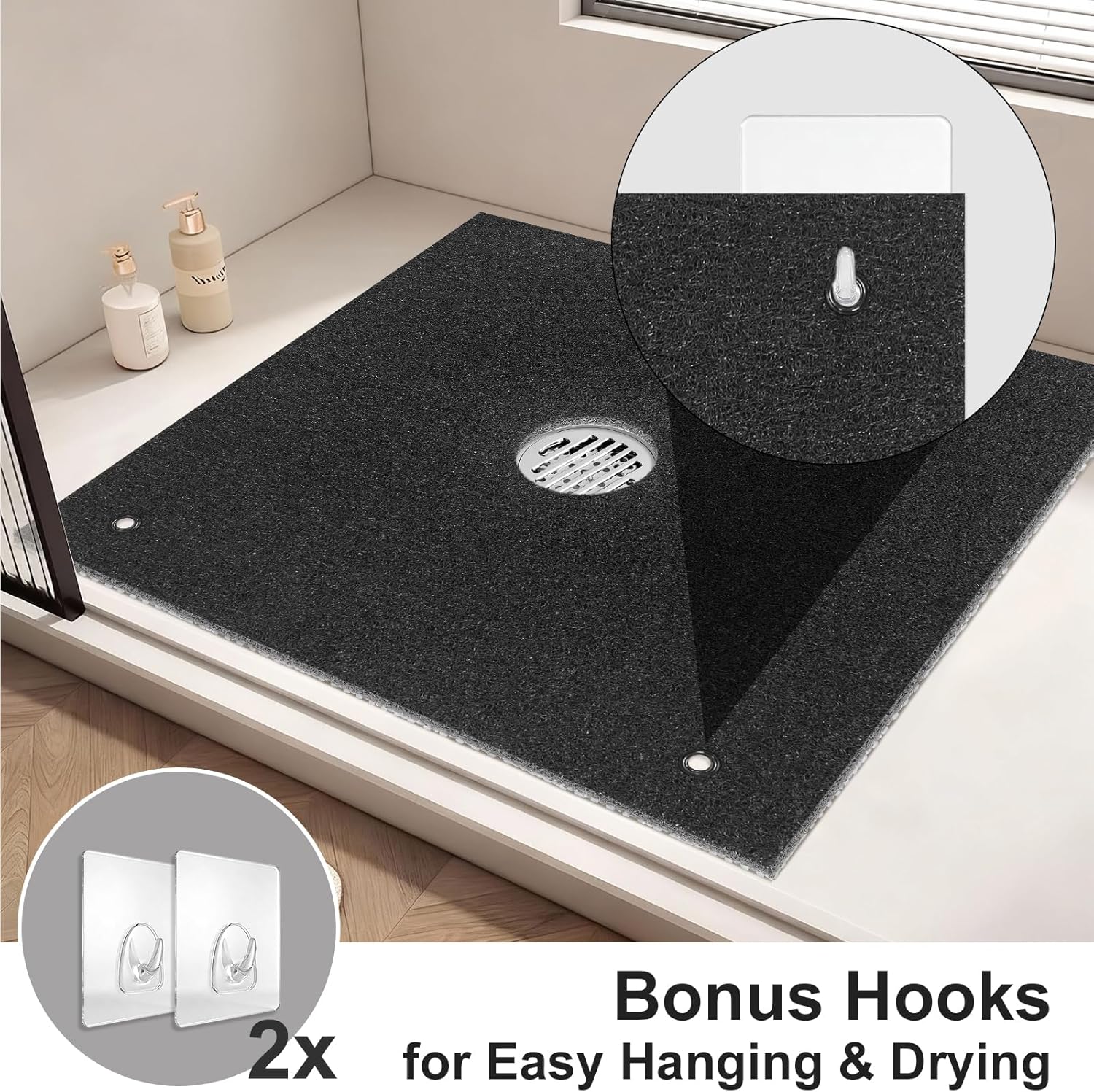 Extra Large Square Shower Mat for Inside Shower, 32 x 32 Inch Shower Floor Mat with Center Drain Hole, Designed for Walk-in Showers, Non-Slip Loofah Mat with Wide Coverage for Stable Standing