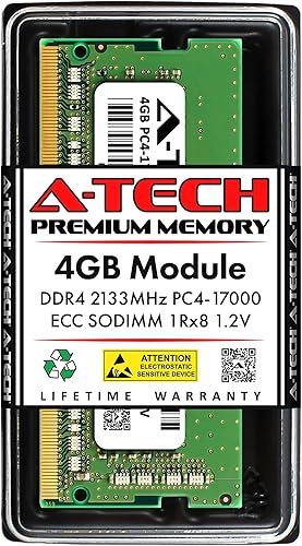 A-Tech 4GB DDR4 2133MHz PC4-17000 ECC SODIMM 1Rx8 Rango único 1.2V 260-Pin Módulo de actualización de memoria RAM para Microserver, estación de