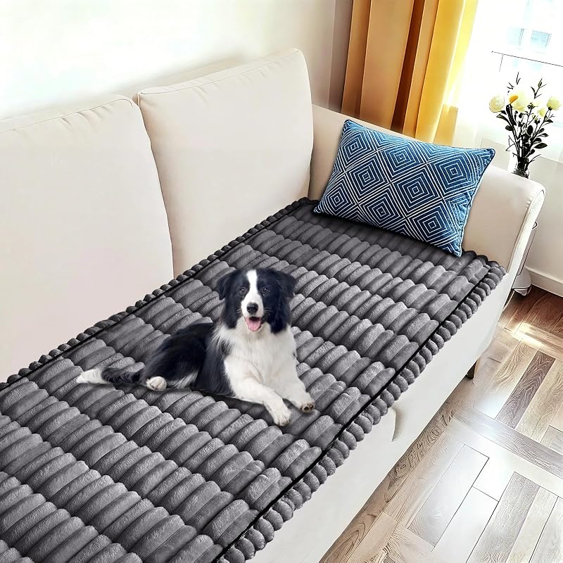Fuzzy Couch Cover for 3 Cushion Couch, Dark Grey, 27.6''x70'' | Non-Slip, Washable, Couch cover for dog, Pet friendly, Furniture Protector