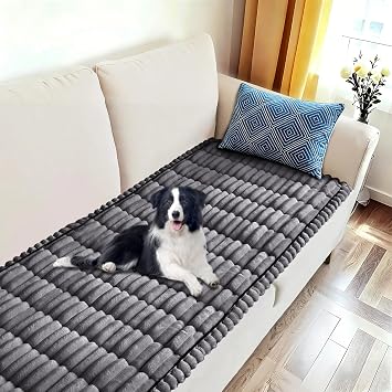 U-NICE HOME Fuzzy Couch Cover for 3 Cushion Couch, Dark Grey, 27.6x70 | Non-Slip, Washable, Couch cover for dog, Pet friendly, Furniture Protector