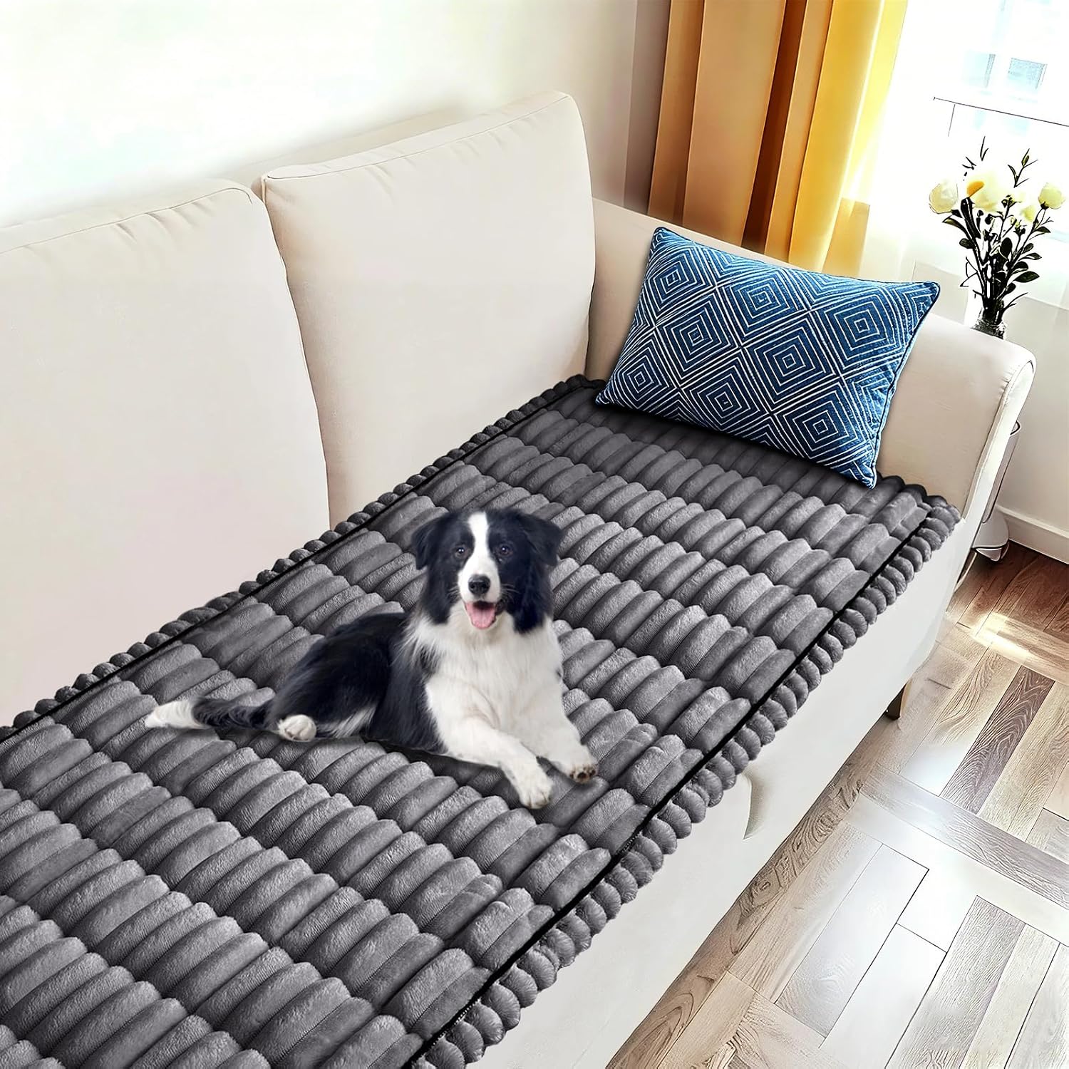 U-NICE HOME Fuzzy Couch Cover Washable Non-Slip Pet Friendly Furniture Protector for 3 Cushion Couch Sofa, Dark Grey, 27.6''x70''