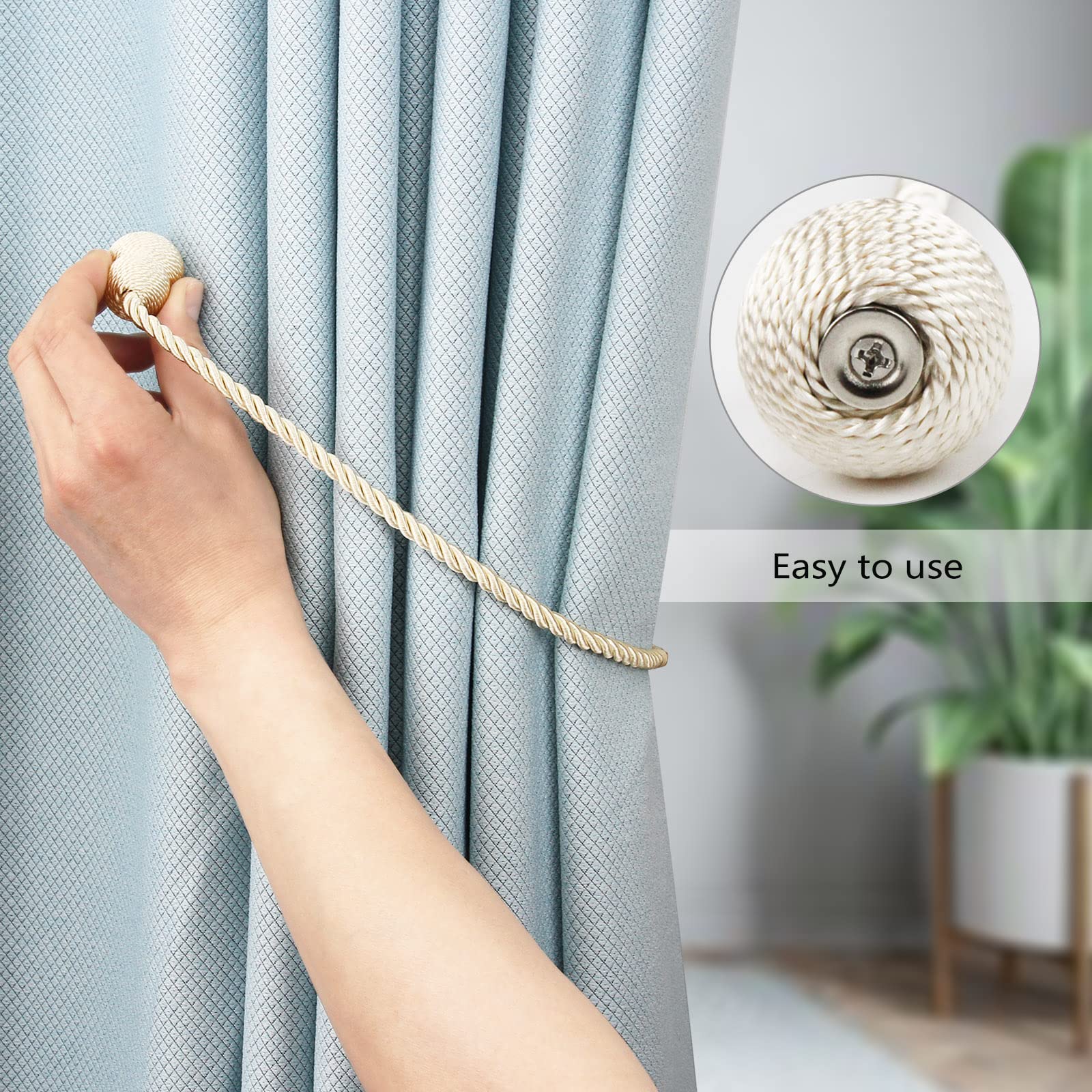 Magnetische Vorhang-Raffhalter 6er Set – Seilhalter In Beige, Starke Magnete, Länge 47 Cm, Für Alle Vorhänge