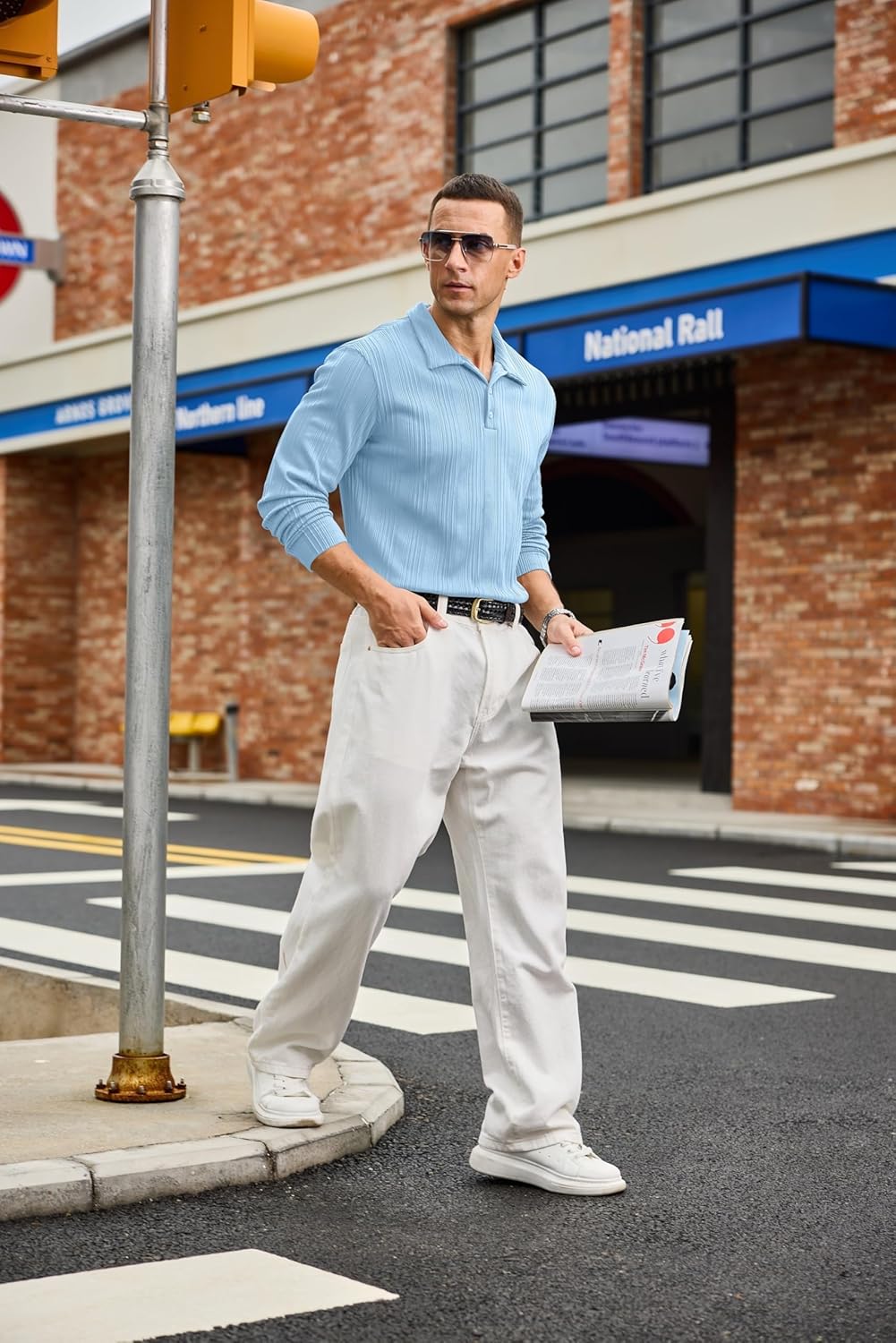 Rela Bota Mens Knit Polo Shirts Long Sleeve Fashion Textured Sweaters Casual Thermal Stretchy Collared Dress Golf Shirt - Image 3