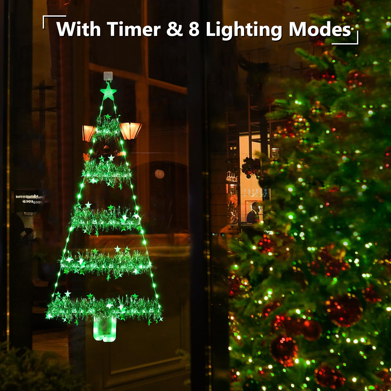 Geemoo Luci Decorazioni Natalizie con 81 cm LED Albero di Natale, Luci Natale a Batteria con, Orpelli, Timer, 8 Modalità, Luci Addobbi Natale Interno ed Esterno per Finestre, Porta, Regalo (Verde)