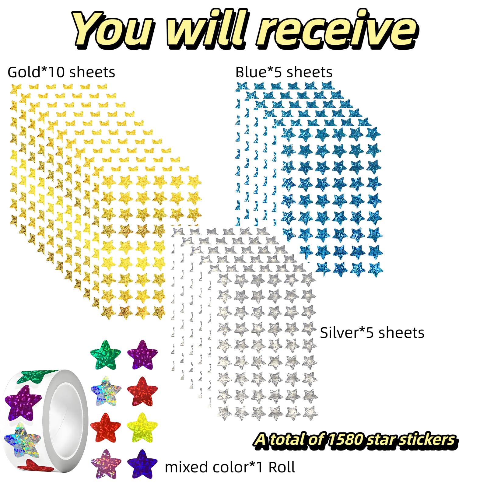 Tivleed Star Stickers,Small Star Stickers, Gold Stars Stickers, 1580PCS Multi-Color for Reward Charts - Image 2