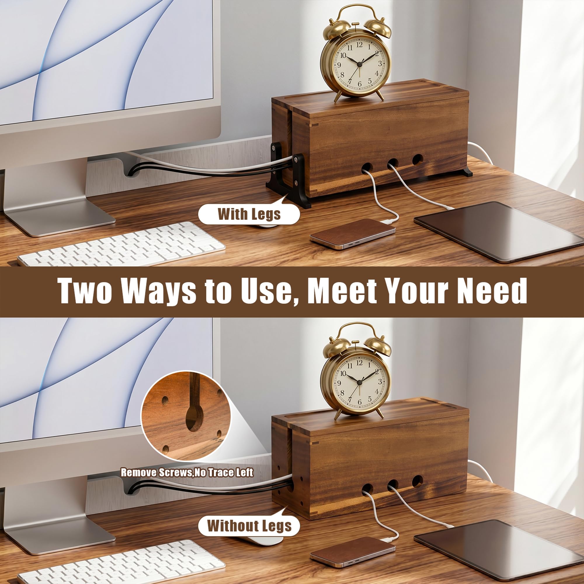 Large Acacia Cable Box - Cord Organizer -4 Large Acacia Cable Box - Cord Organizer -4