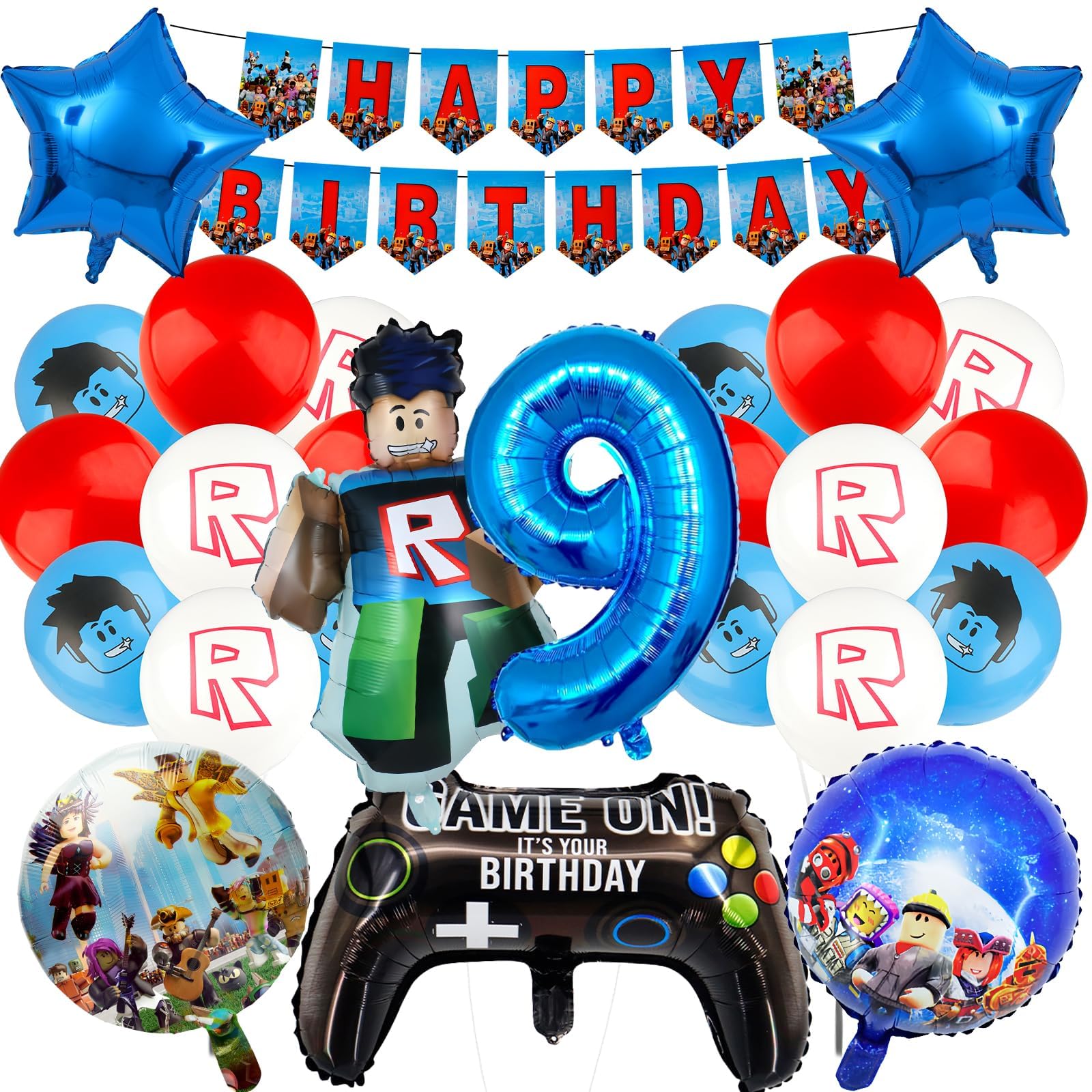 Luftballon11 Rob-lx Luftballons Geburtstag Deko 9 Jahre, Rob-lx Ballons Geburtstagsdeko 9 Jahr Kindergeburtstag Deko Happy Birthday Banner Folienballons Deko Geburtstag für Kinder Mädchen Party Deko