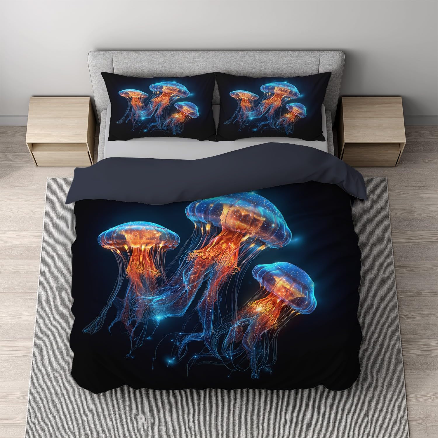 Tajemnicza czarna elegancka meduza 220 x 240 cm Łatwa w pielęgnacji poszwa na kołdrę z nadrukiem Zestaw pościeli z 2 poszewkami na poduszki Pościel Zestaw do dekoracji sypialni