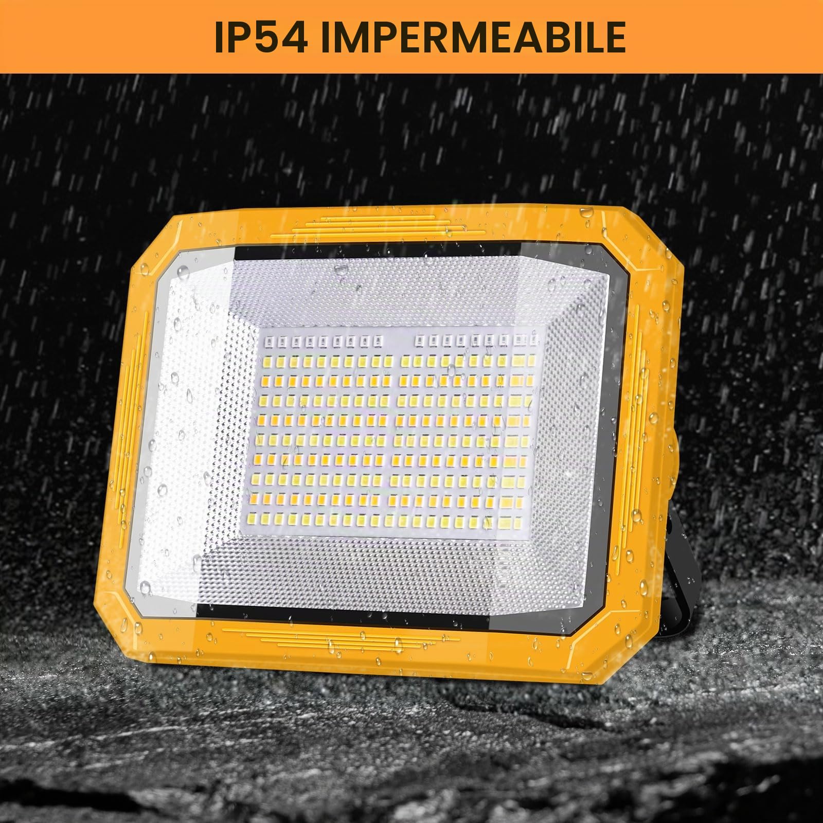 Faro LED Ricaricabile Solare, 10000LM, 7800mAh, 4 Modalità di Luce | 60W, Uscita USB, Base Magnetica, Luce Rossa e Blu, IP54, Leggero & Portatile per Campeggio, Pesca, Emergenze, e Garage