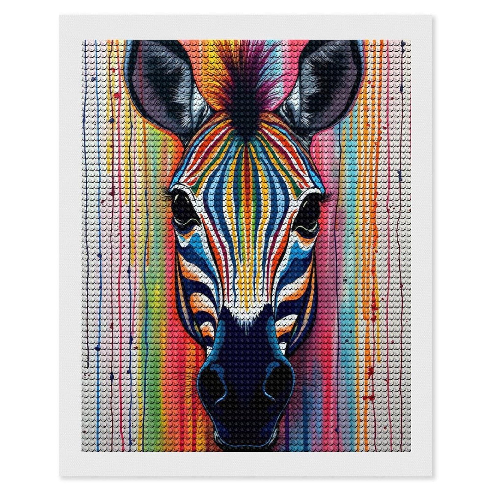 Junmoney Rainbow Zebra Portrait DIY Diamond Art Canvas Kit 16"x20", for Teens, Aesthetic Room Decor, Farmhouse Decor, Canvas Picture, Birthday Gift