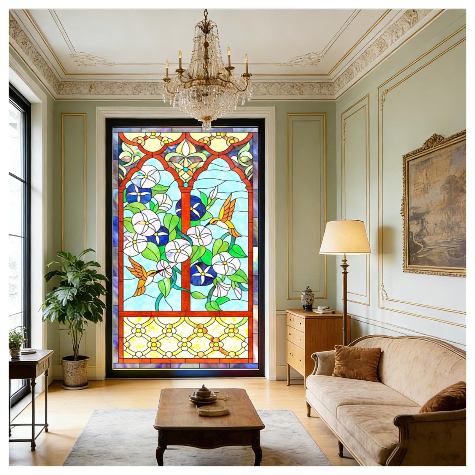 Buntglas Fensterfolie Blickdicht Sichtschutzfolie Fenster Milchglasfolie Wellenglas Statische Aufkleber ohne Klebstoff Wiederverwendbar Geeignet für Wohnzimmer Küche,9u,90x200cm