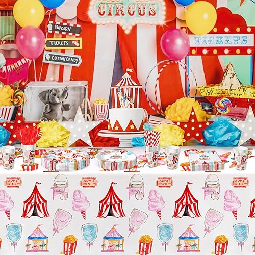 Miniatura 6 de Decoración de fiesta temática de circo, suministros de fiesta de carnaval, plato, taza, servilleta, mantel, cubiertos, pajilla, decoración de fiesta