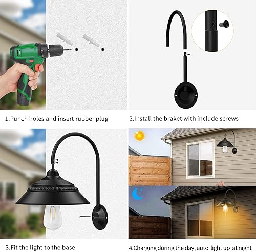Miniatura 8 de Luz solar para granero, luz solar de pared para exteriores con 3 modos de iluminación y sensor de movimiento, luz impermeable estilo granja para