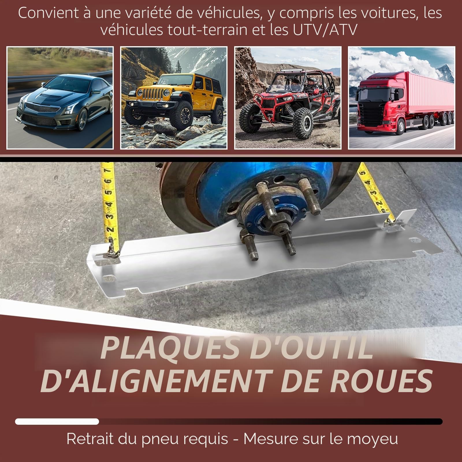 LIROPAU Outil de Parallélisme des Roues Paquet de 2 Plaques d'outils d'alignement des Orteils Robustes, d'outils d'alignement de Roues en Acier Inoxydable pour Voitures, Utilitaires & Camions