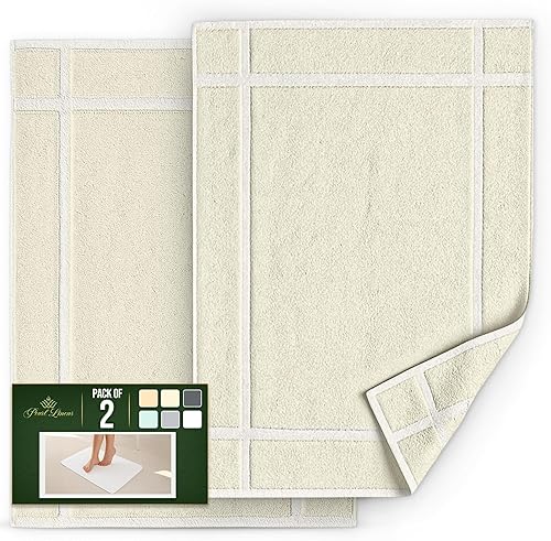 Miniatura 3 de Pearl Linens Paquete de 2 tapetes de baño 100% algodón de 20 x 30 pulgadas, suaves y absorbentes, de secado rápido, no son alfombras de baño, tapete