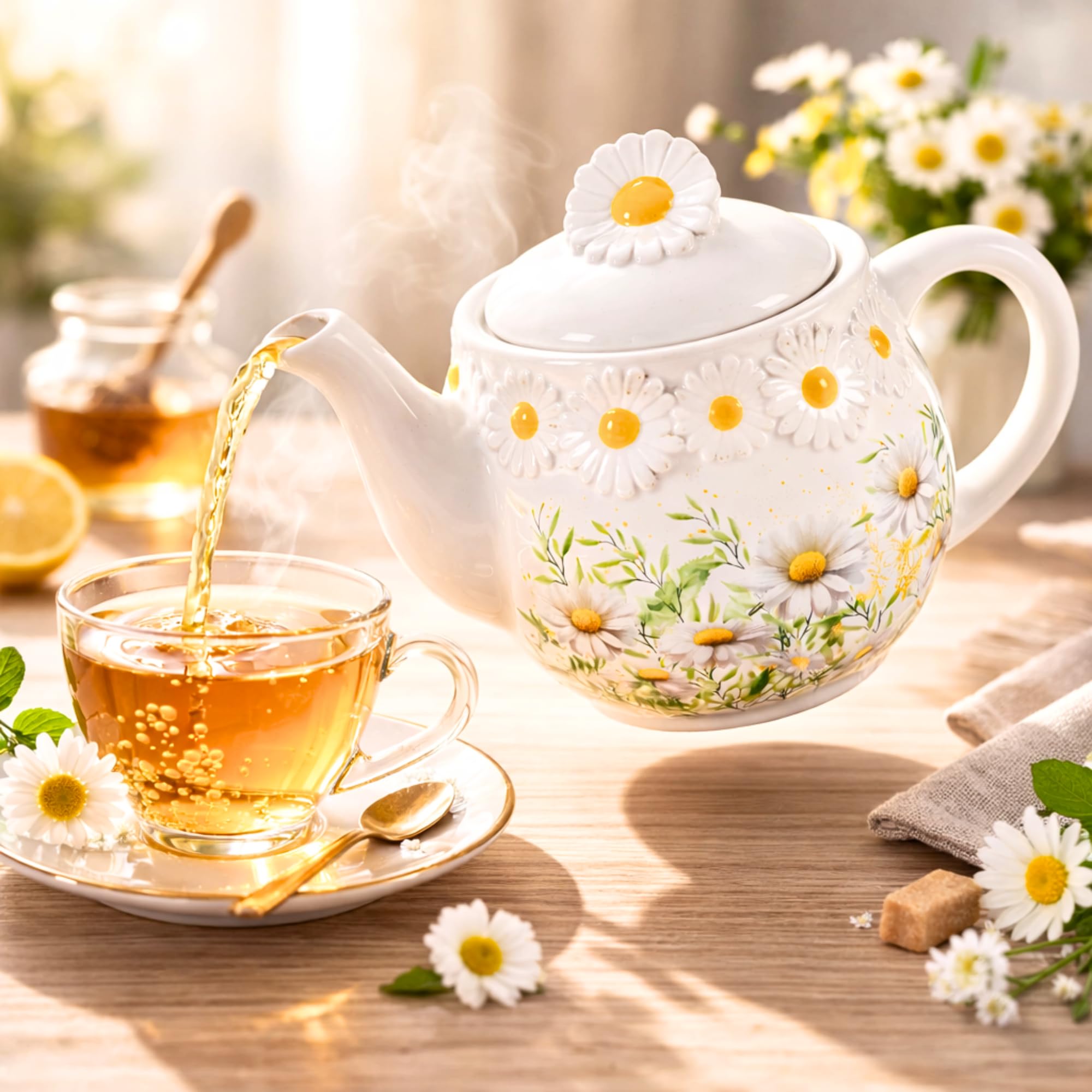 Théière en Céramique 650ml - Théière Motif Floral Relief pour 1 à 2 Tasses - Idéale Infusion et Tisane pour Amateur de thé - Idée Cadeau fête des mères